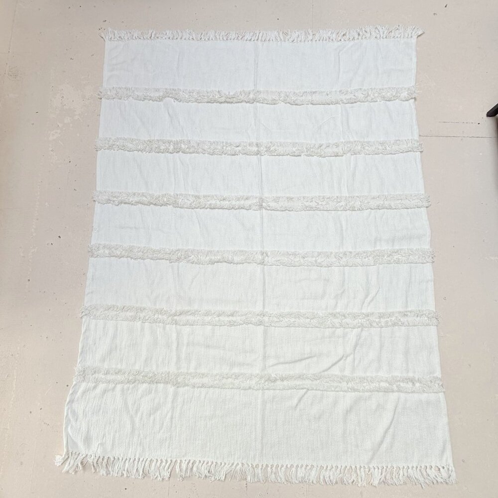 Uncommon James Cream Fringe Throw Blanket 65 x 50 In Made By Tribe Alive Fringe